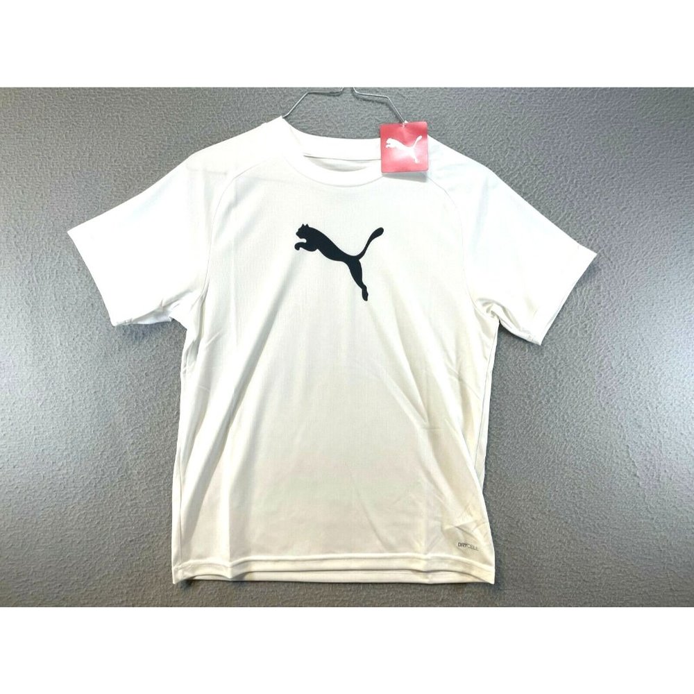 PUMA Kids Youth Large Short-Sleeve Shirt White - Center Black Logo